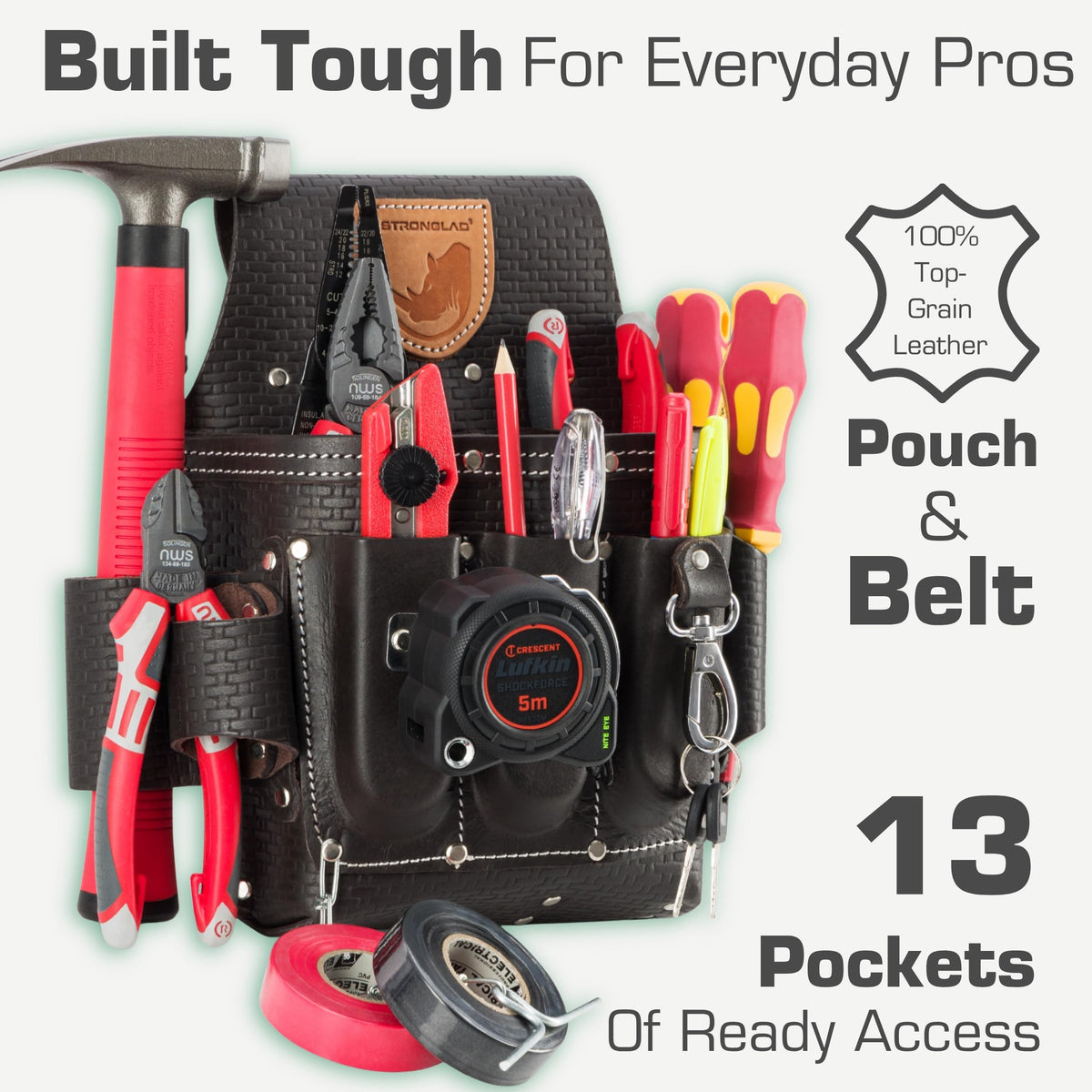 Heavy Duty 13-Pocket Top Grain Leather Tool Belt E541731