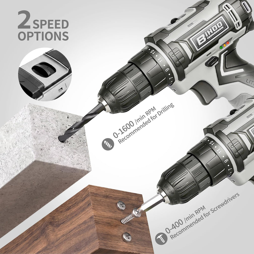 Cordless Drill with 25Nm max, Drill Bits Kit, Gray Z841