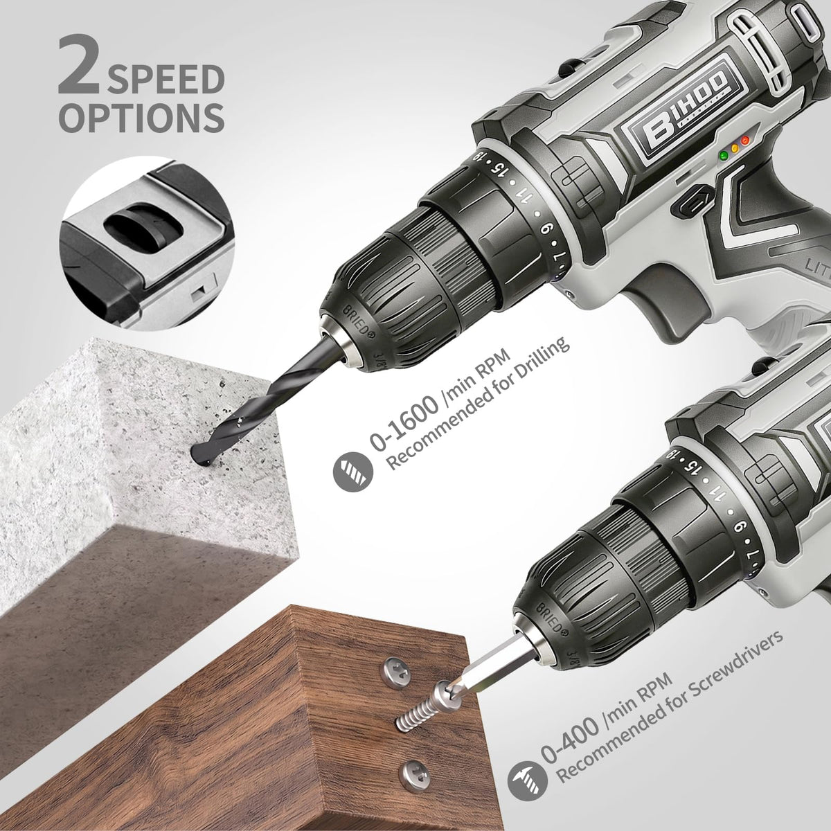 Cordless Drill with 25Nm max, Drill Bits Kit, Gray Z841