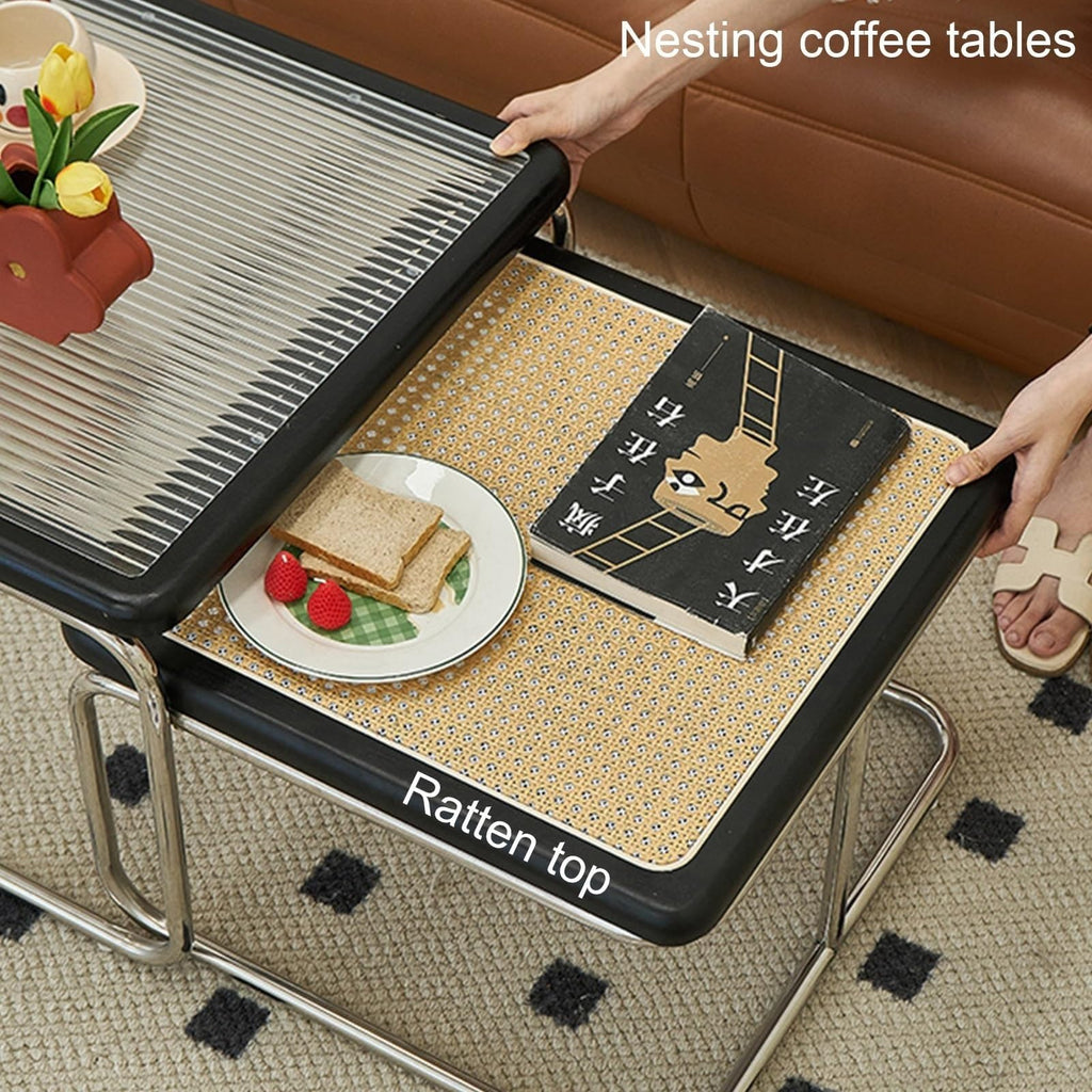 Mid Century Modern Coffee Table Set of 2 Square Metal Base C751205