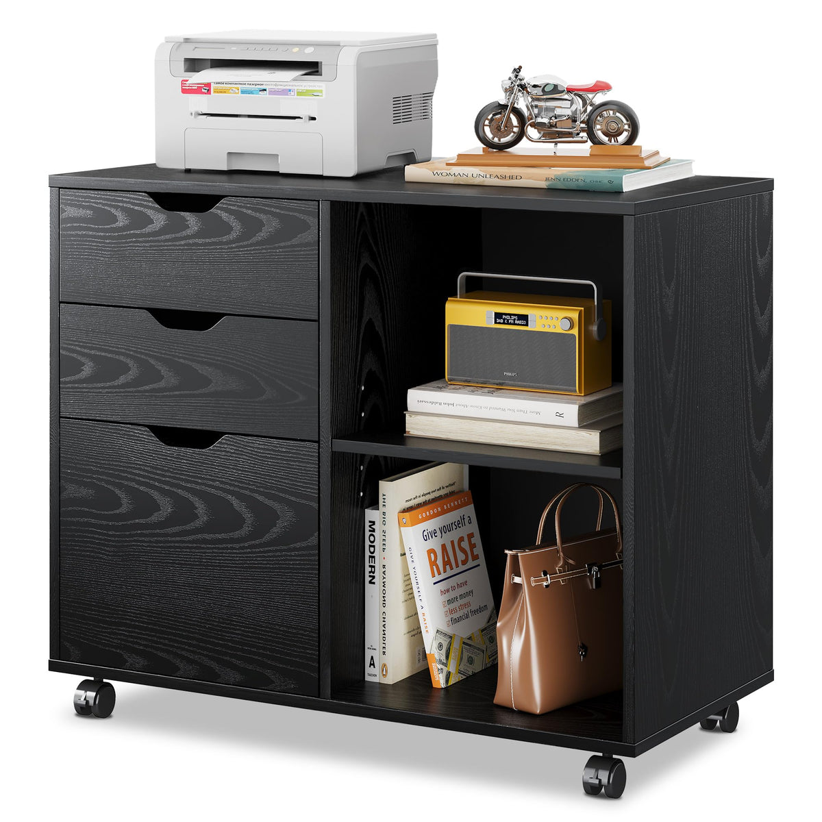 Black 3-Drawer Wood File Cabinet Y254