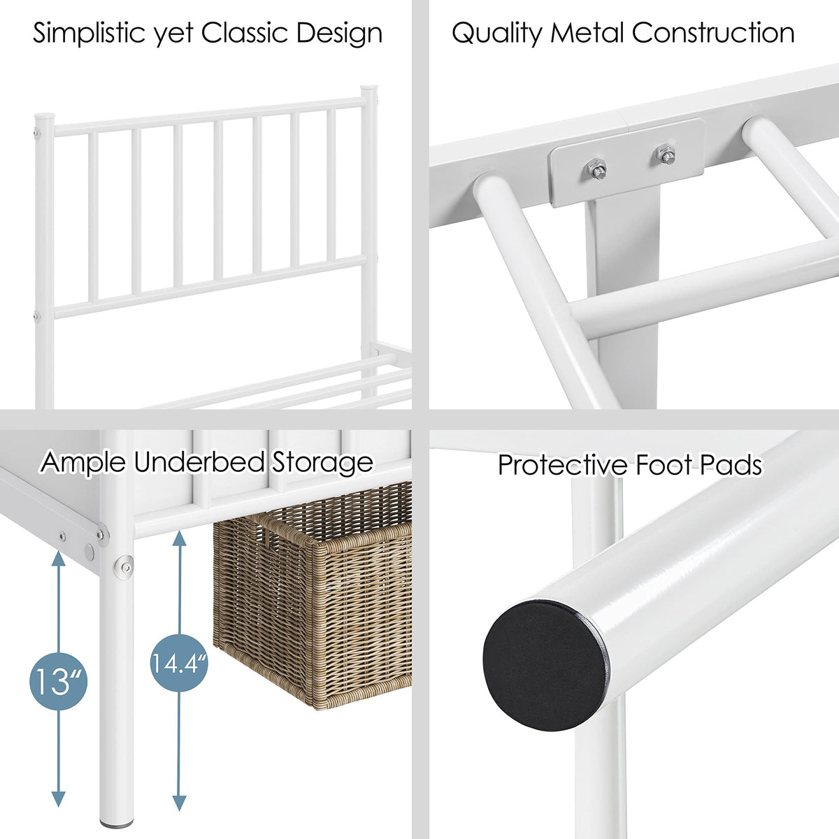 Twin Size White Metal Platform Bed Frame with Spindle Headboard S72140