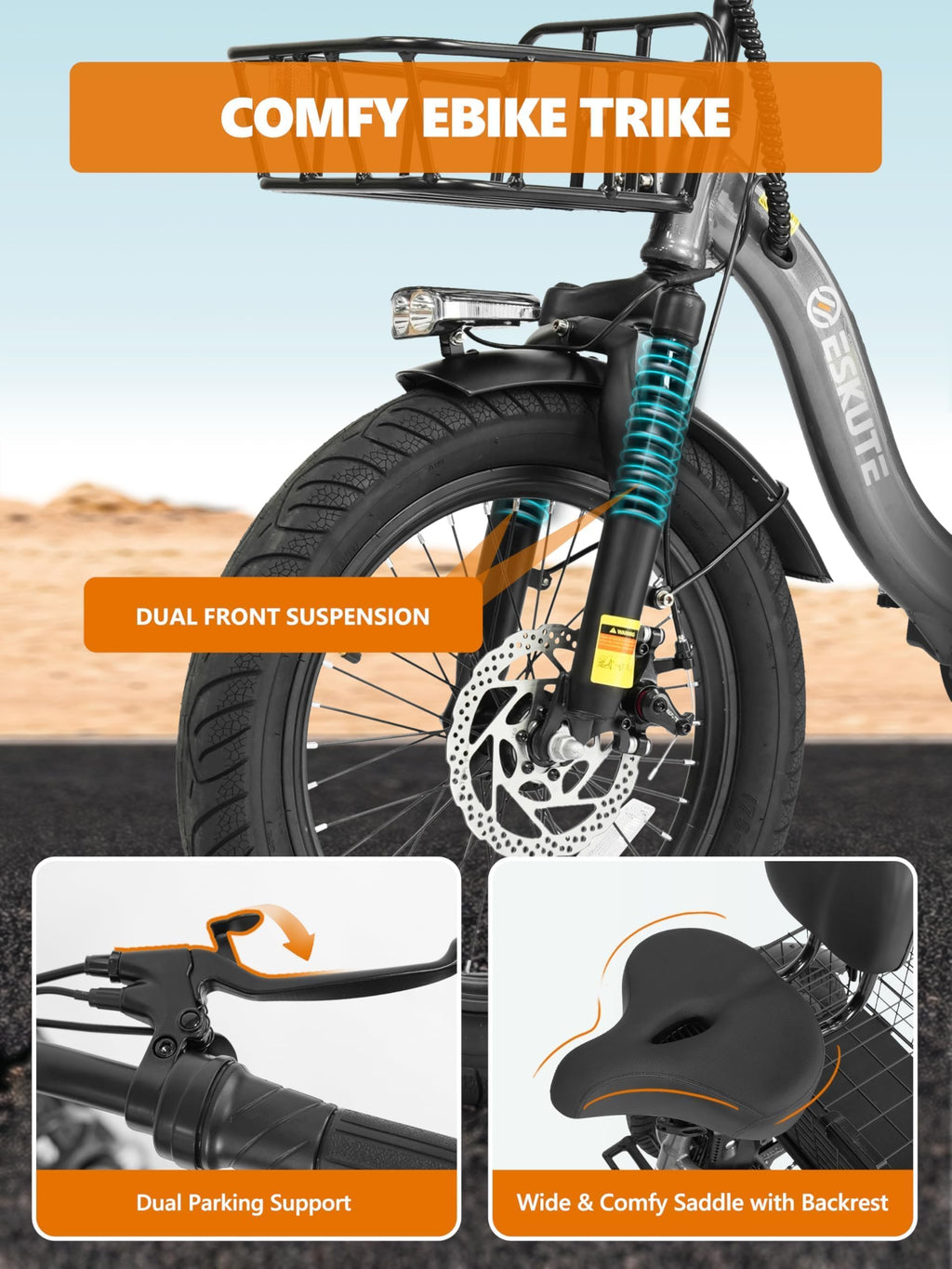 Foldable 3-Wheel Electric Trike Bike with 1200W Peak Motor I477