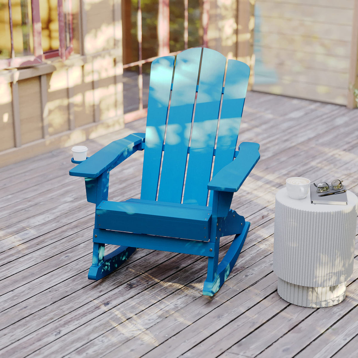 Blue Weather Resistant Poly Resin Adirondack Rocking Chair W440367