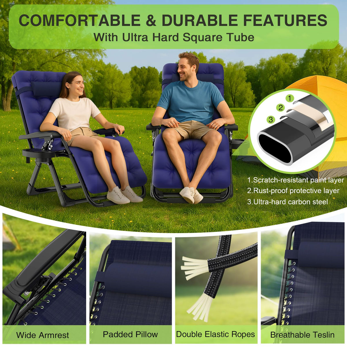 Zero Gravity Reclining Camping Chair Set of 2 with Cushion J564514