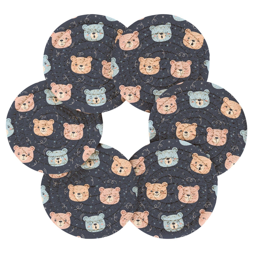 Black Stars Print Drink Coasters with Holder, Set of 6 L42366