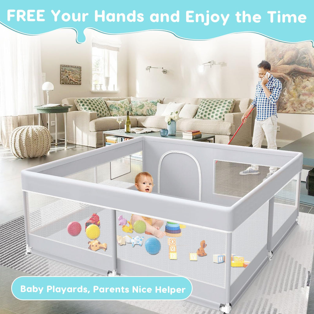 50x50 Inch Grey Baby Playpen with Mesh N97216