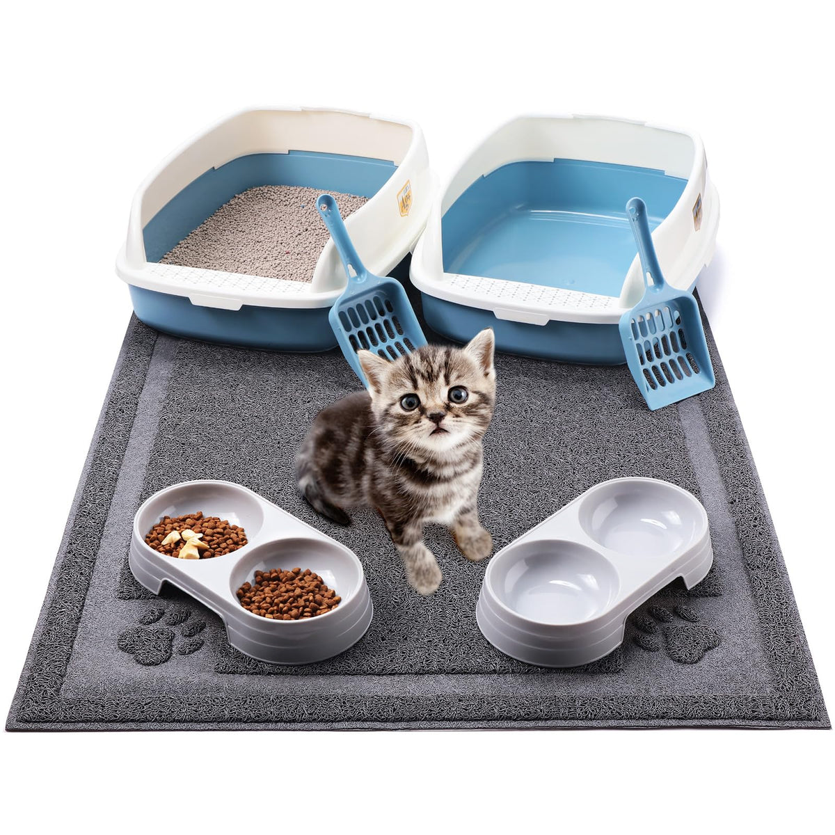 7 Pcs Kitten Litter Box Starter Kit with Scoop and Cat Bowl S368270