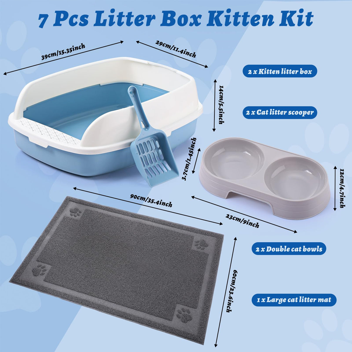 7 Pcs Kitten Litter Box Starter Kit with Scoop and Cat Bowl S368270