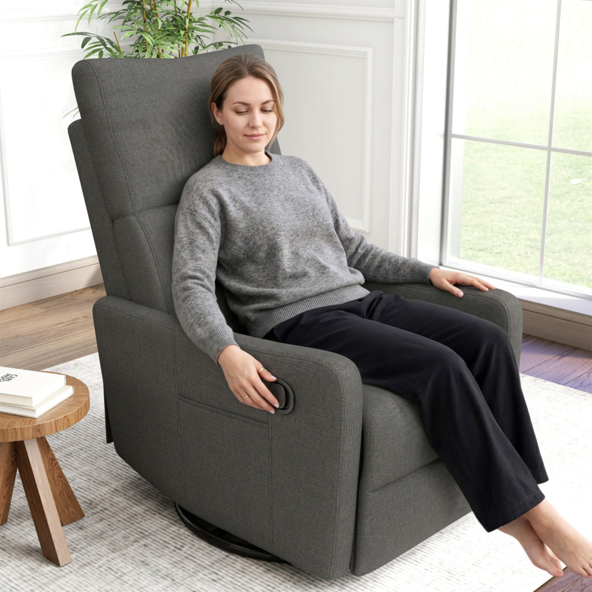 Swivel Rocker Recliner Chair with Pull Lever and Side Pocket S5757