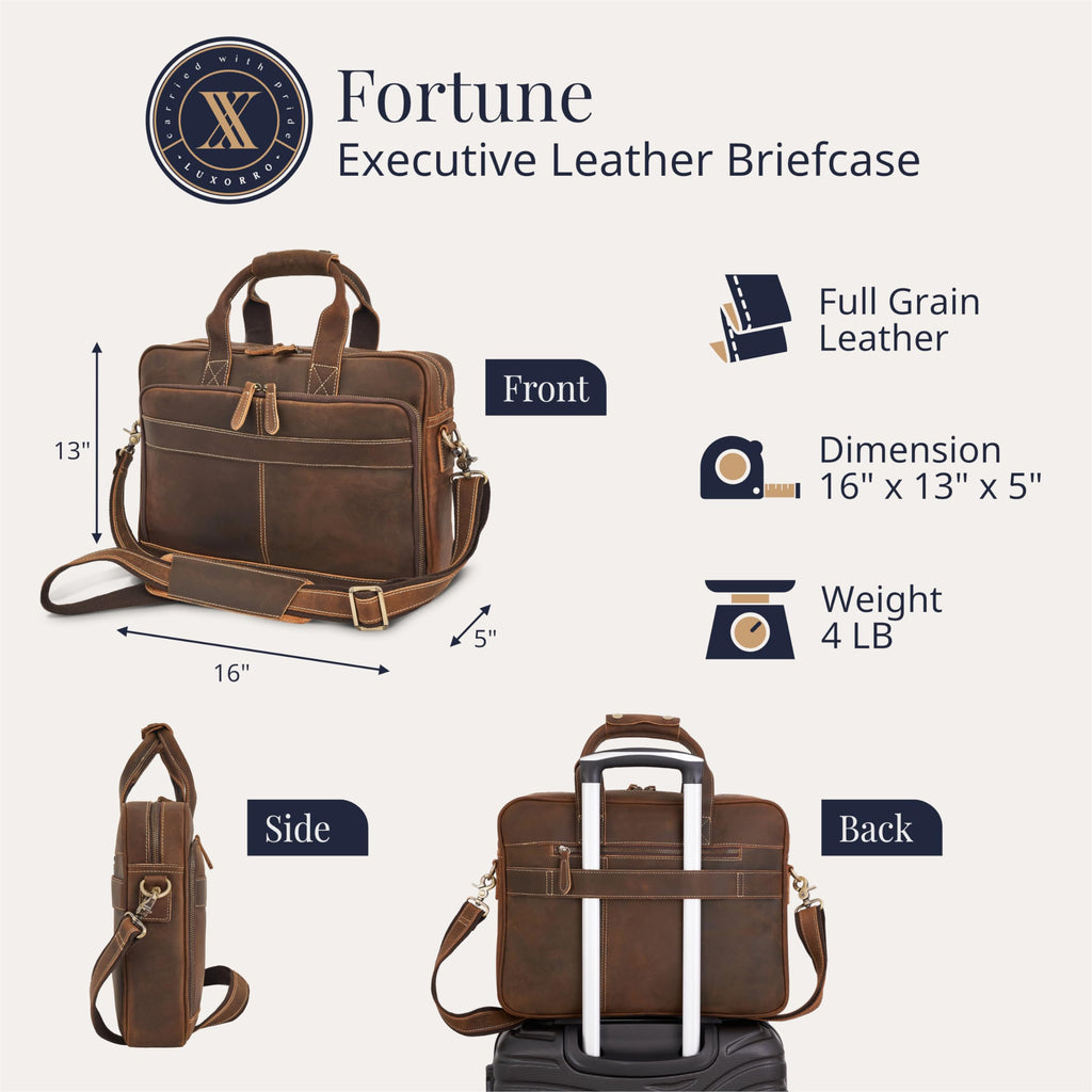 Full-Grain Leather Laptop Briefcase S889