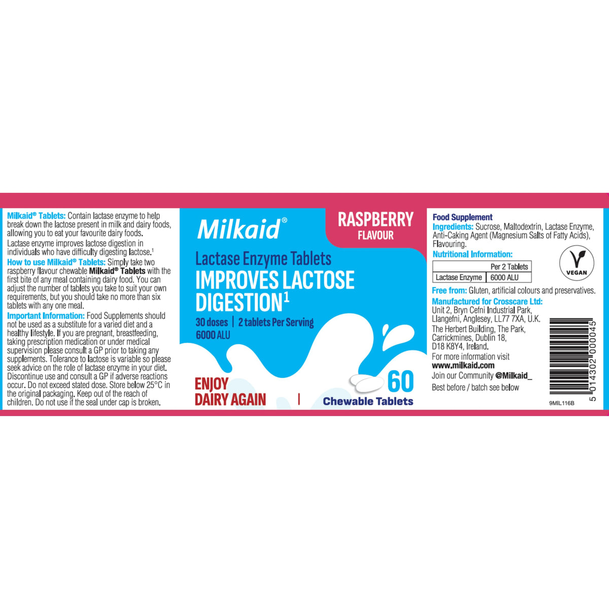 Chewable Lactase Enzyme Tablets 60 Tablets Raspberry A216870