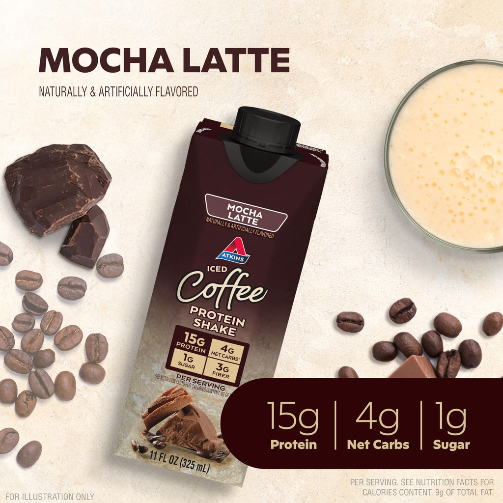 Dark Chocolate Mocha Latte Protein Shake, 15g Protein, 4g Net Carb, 1g Sugar O1984