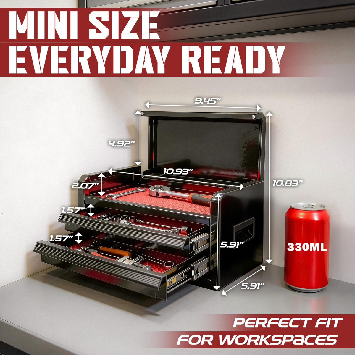 Black 2 Drawer Steel Tool Box Y7245