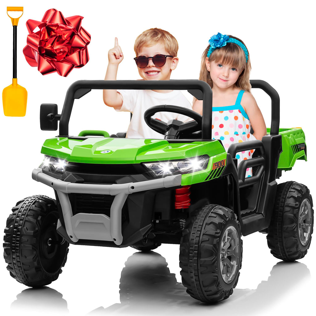 24V 4WD Ride on Truck Car with Dump Bed, 2 Seaters, Remote Control, Green F1678