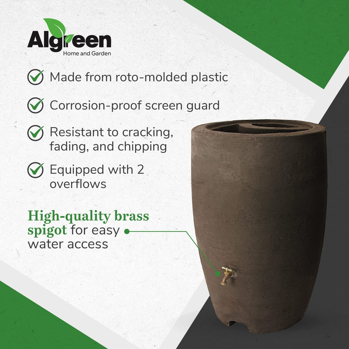 50 Gallon Plastic Rain Barrel with Brass Spigot L63458