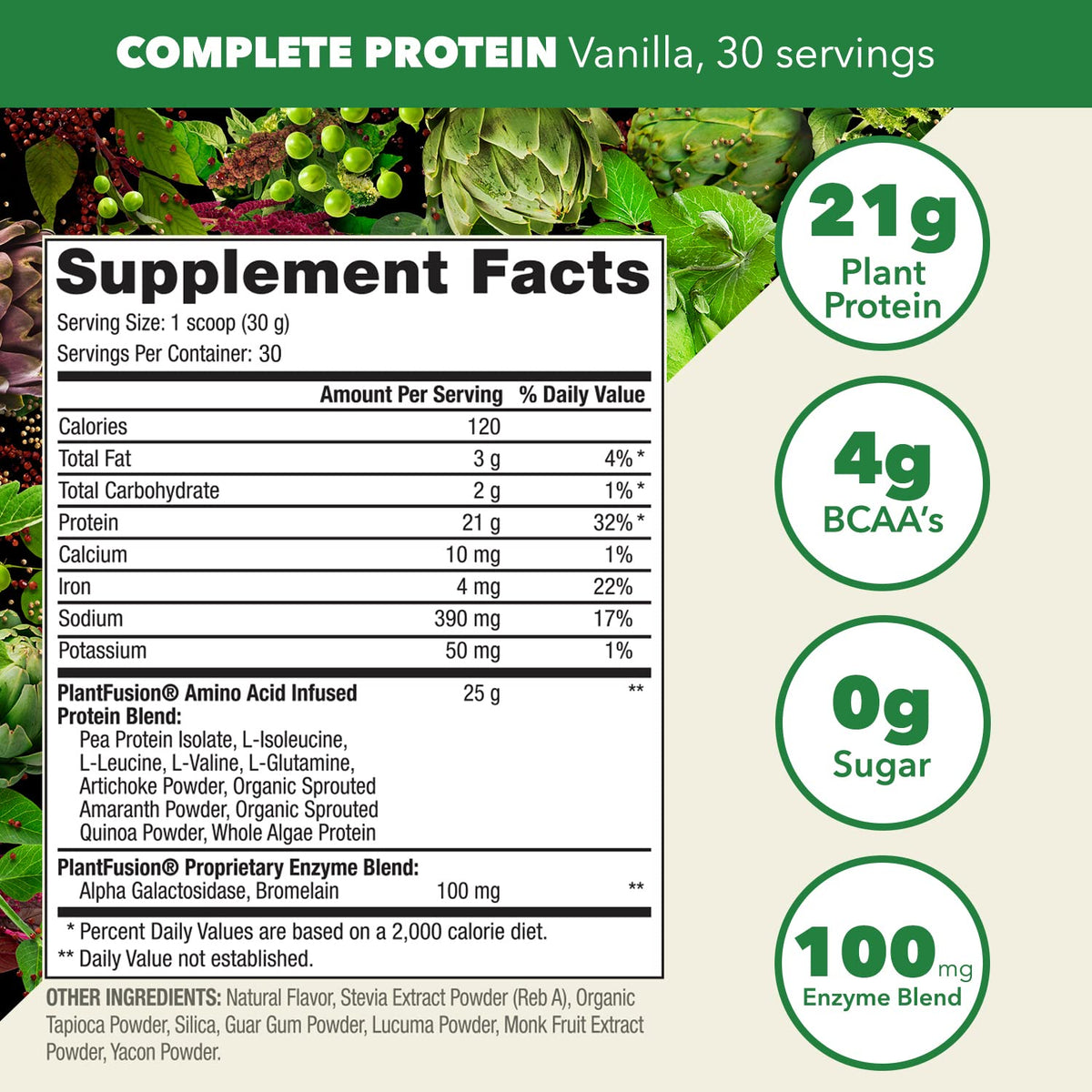 Vanilla Bean Vegan Protein Powder 2lb with Shaker Bottle E8493