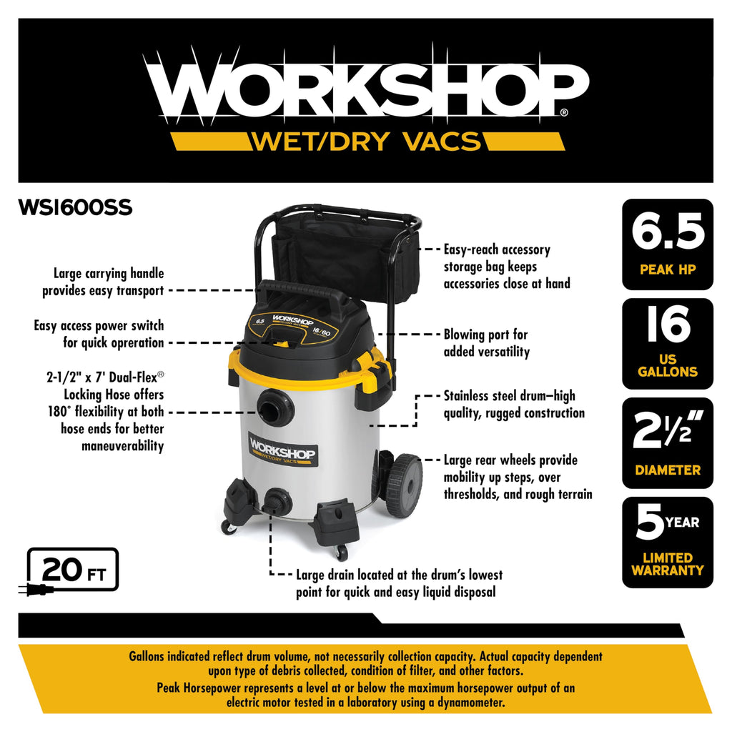 16-Gallon 6.5 Peak HP Wet Dry Vacuum Cleaner U971427