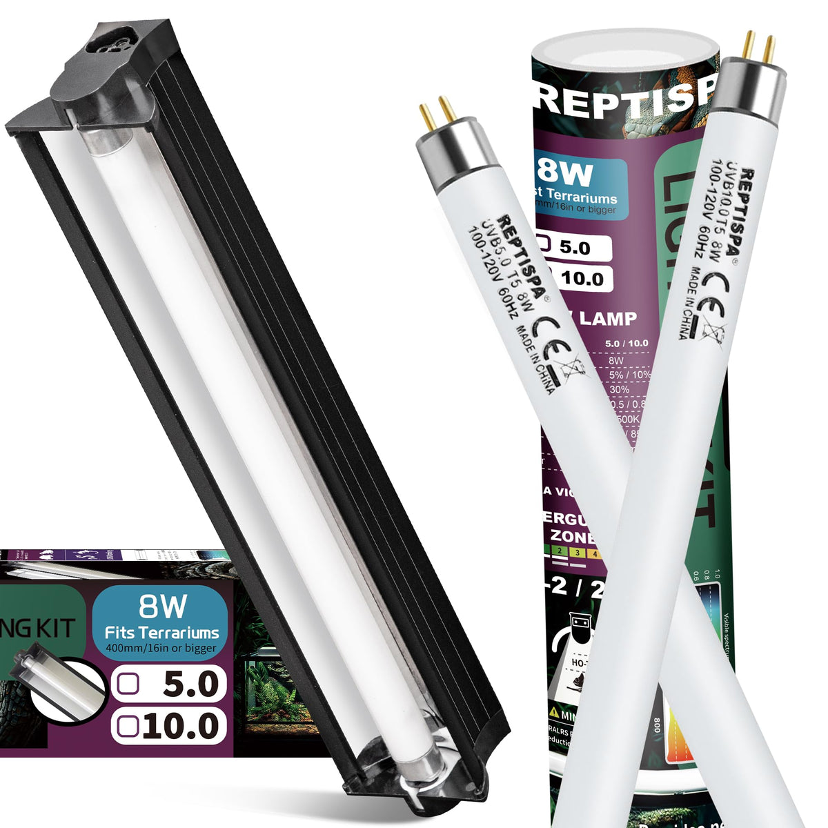 8W T5 HO UVB Fluorescent Light Fixture Combo Kit J35131