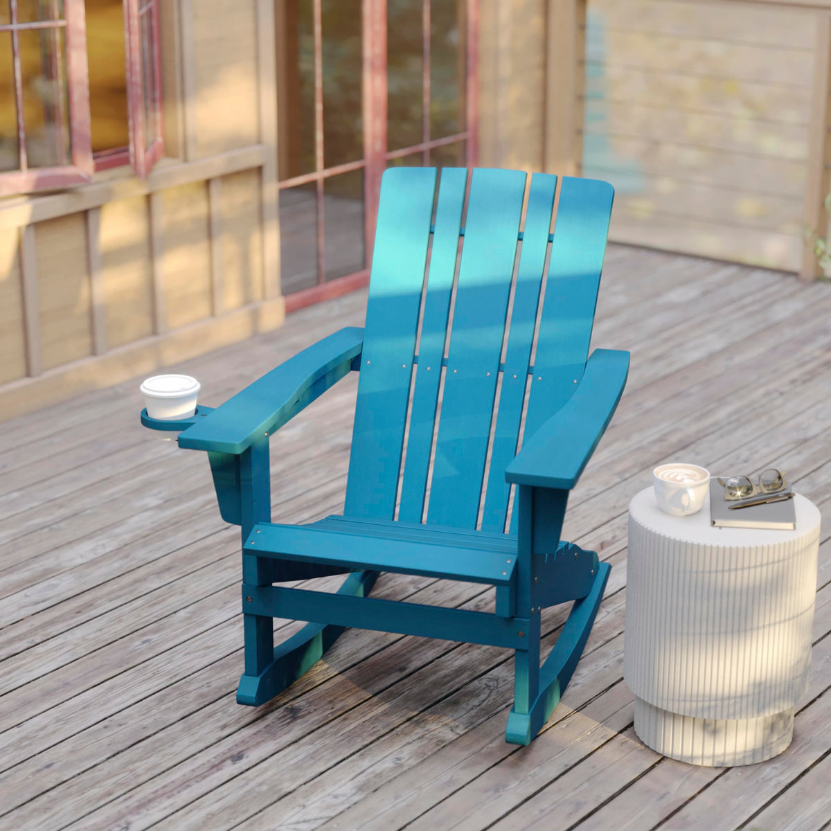 Blue Weather Resistant Poly Resin Adirondack Rocking Chair W440367