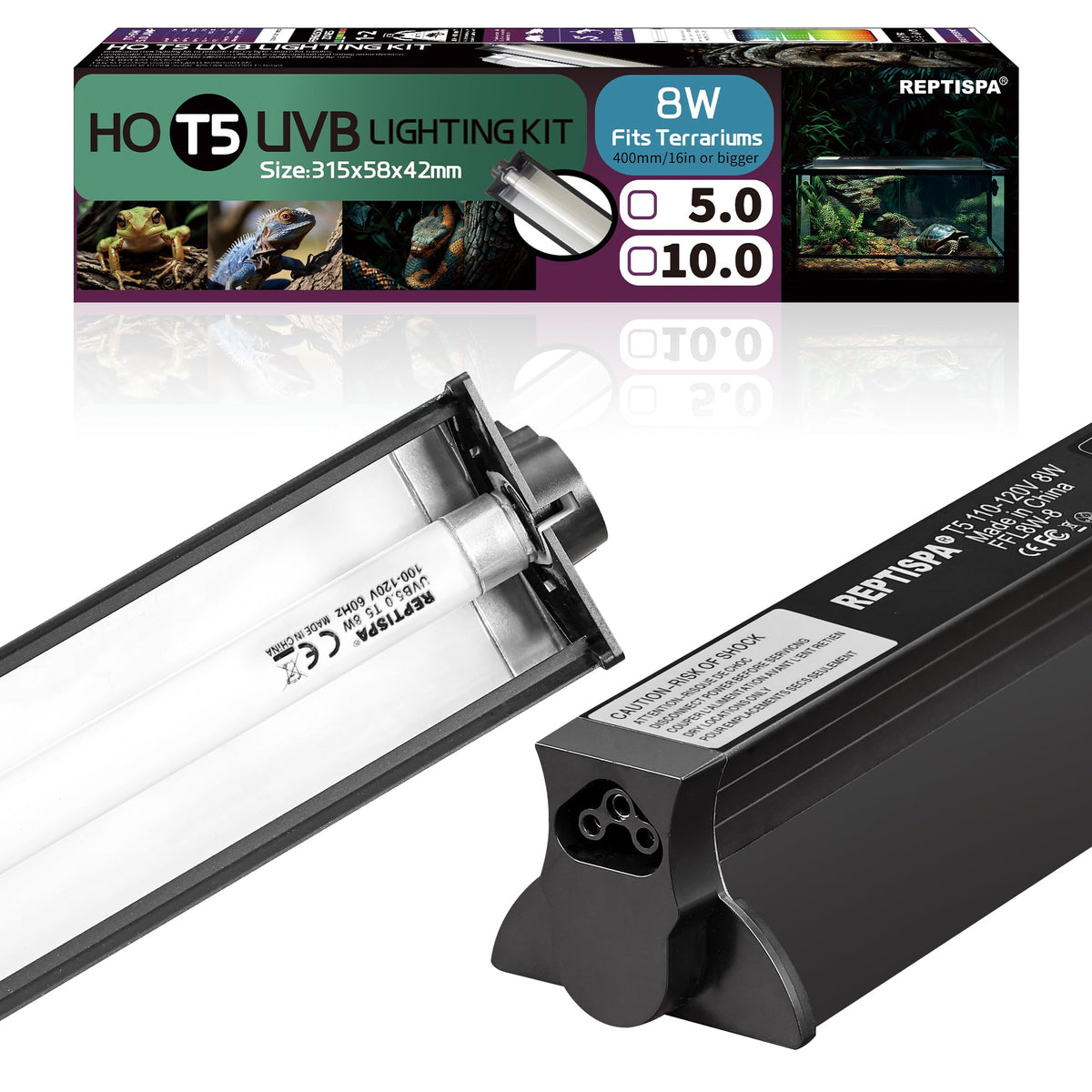 8W T5 HO UVB Fluorescent Light Fixture Combo Kit J35131