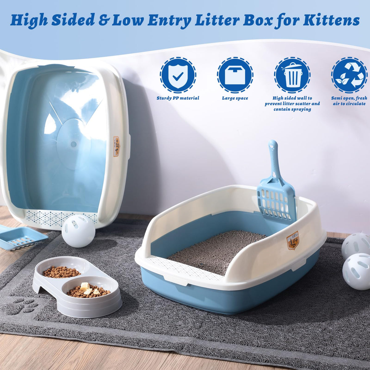 7 Pcs Kitten Litter Box Starter Kit with Scoop and Cat Bowl S368270