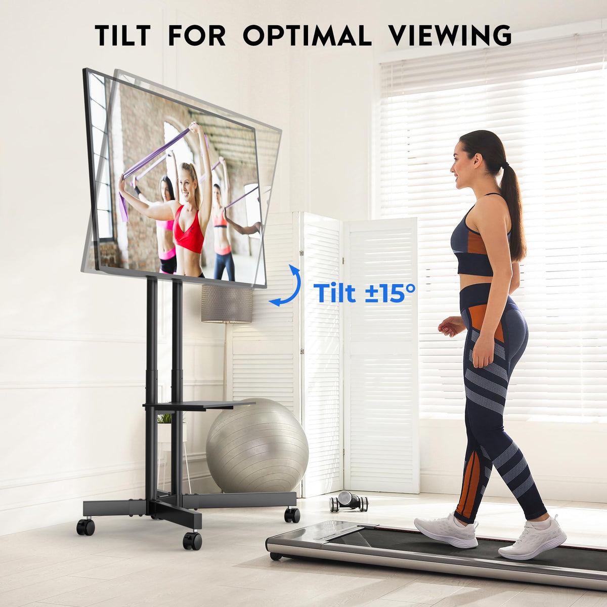 Rolling TV Stand with Tilt, Black E90708