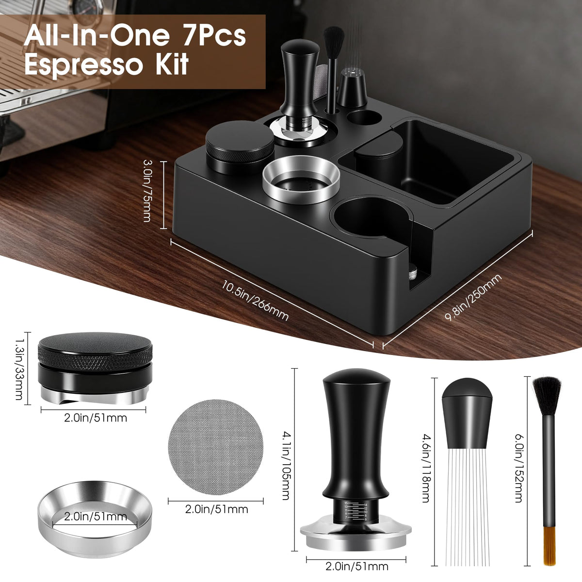51mm Espresso Accessories Kit, Tamping Station, Knock Box, Tamper L674