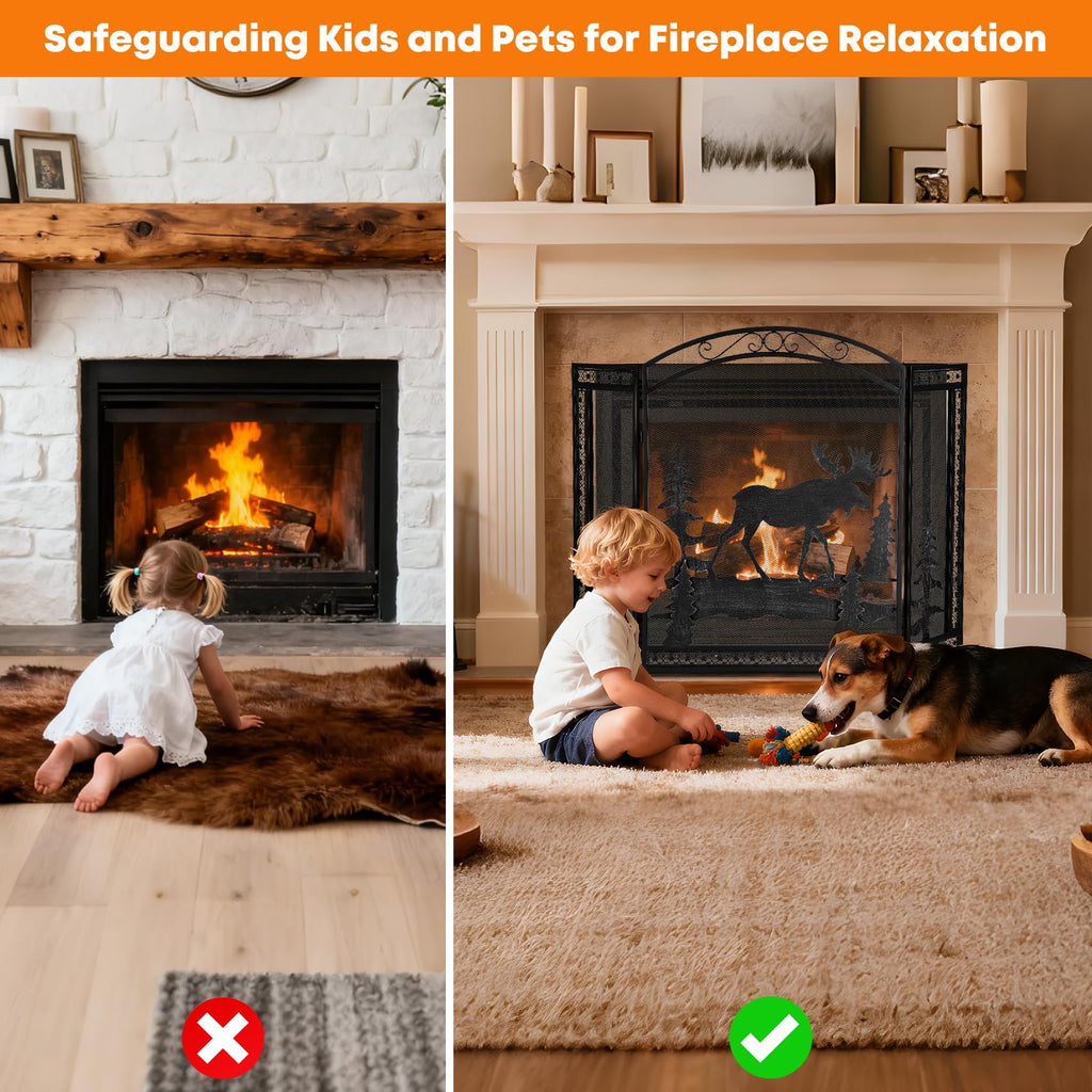 3 Panel Fireplace Screen with Guard Grate H271