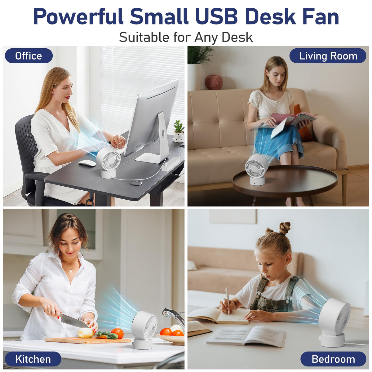 White Rechargeable Desk Fan with 1200mAh Battery J692314