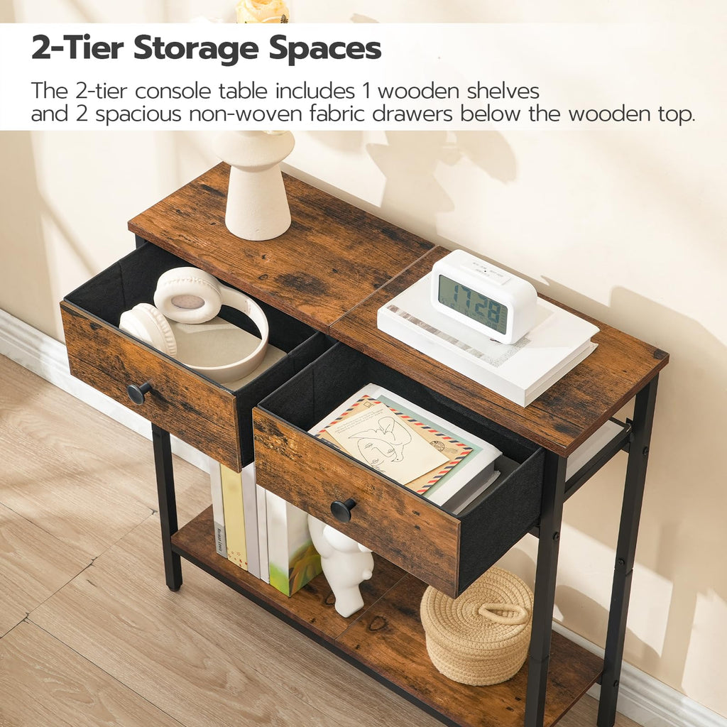 29.5" Narrow Console Table with 2 Fabric Drawers O4350