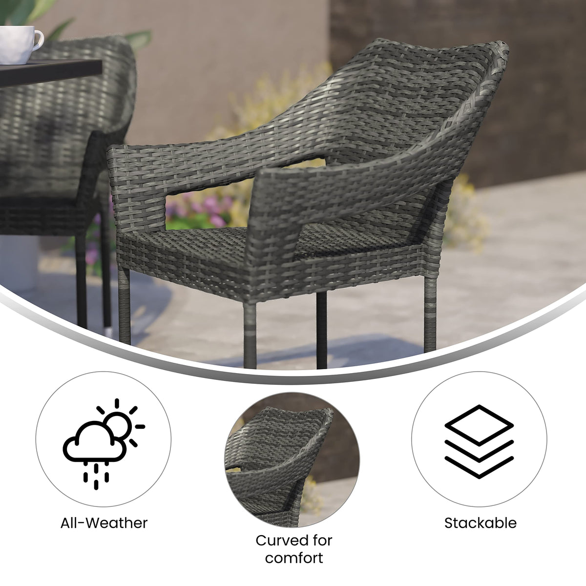 Gray PE Rattan Patio Dining Chair 2-Pack W926