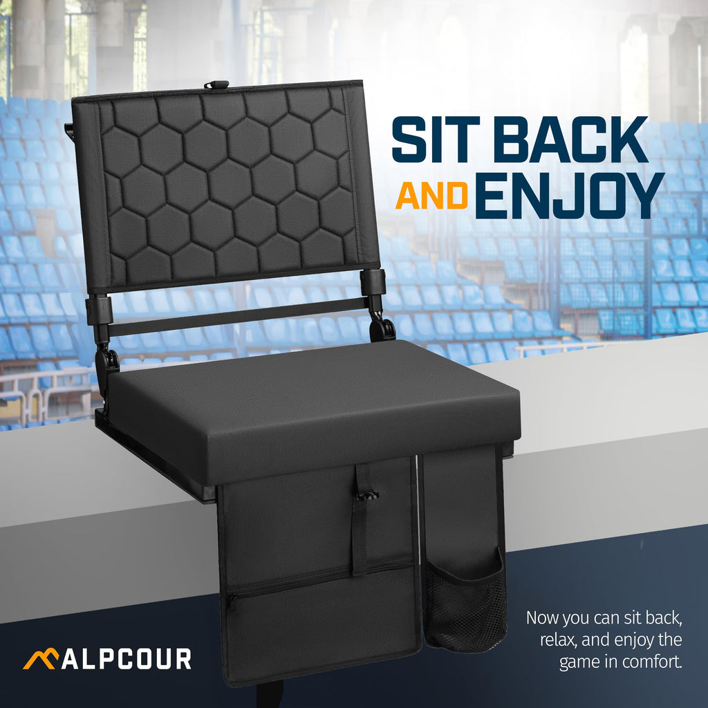 Extra Wide Folding Reclining Stadium Seat with Cup Holder and Storage Pockets K2691