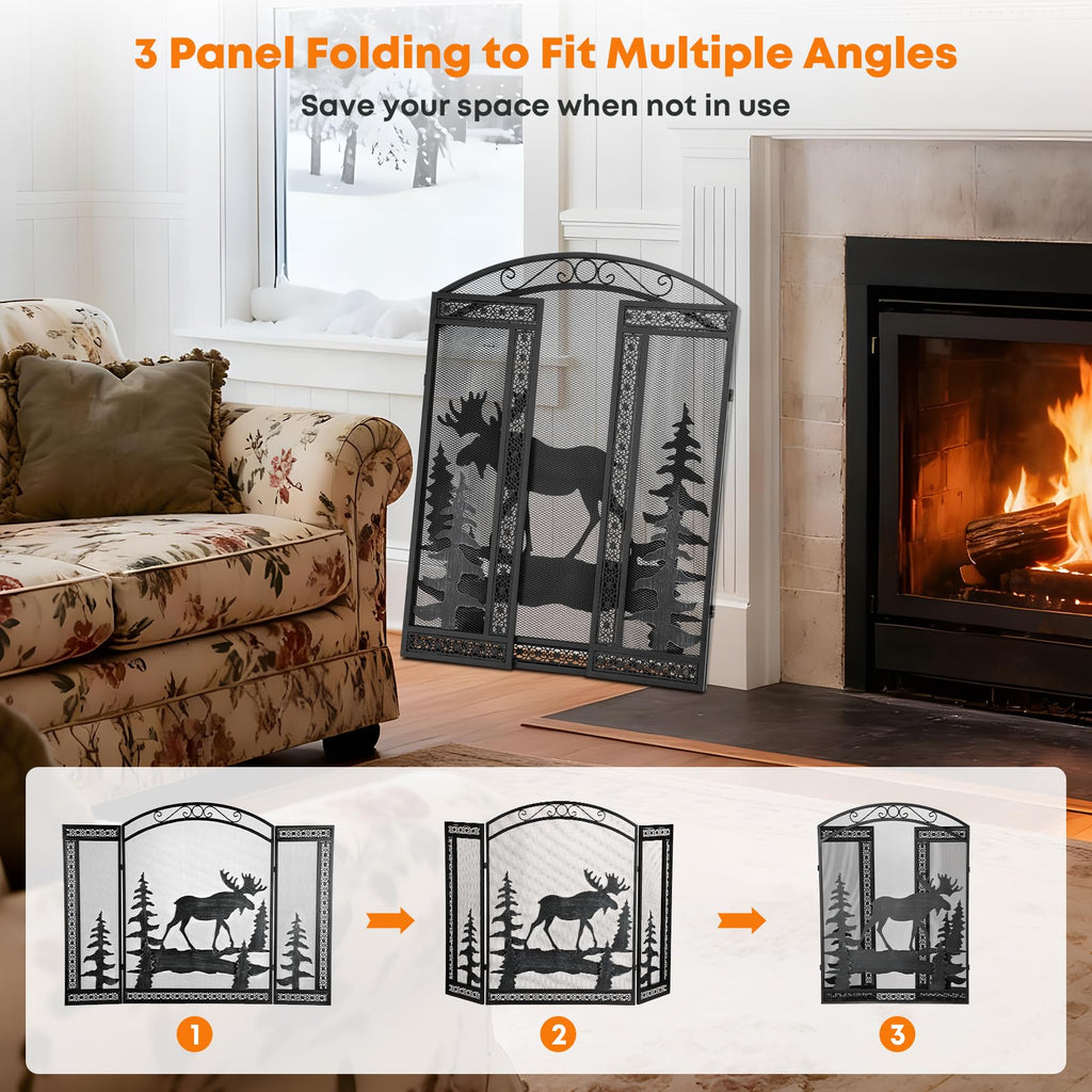 3 Panel Fireplace Screen with Guard Grate H271
