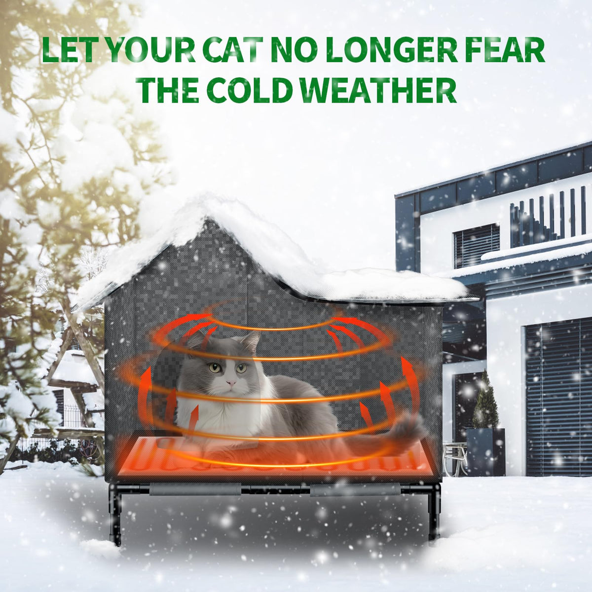 Heated Weatherproof Cat House with Heating Pad U651780
