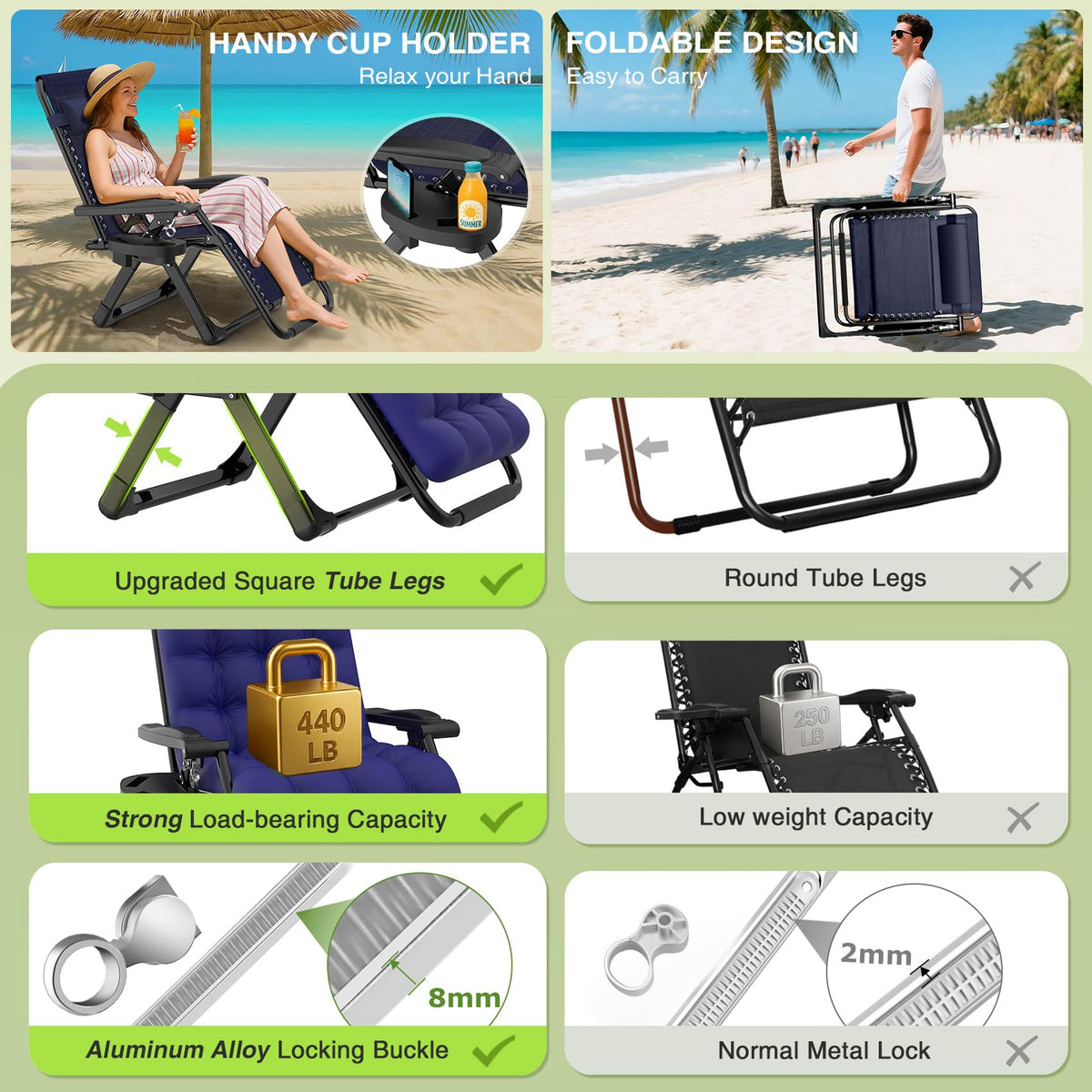 Zero Gravity Reclining Camping Chair Set of 2 with Cushion J564514