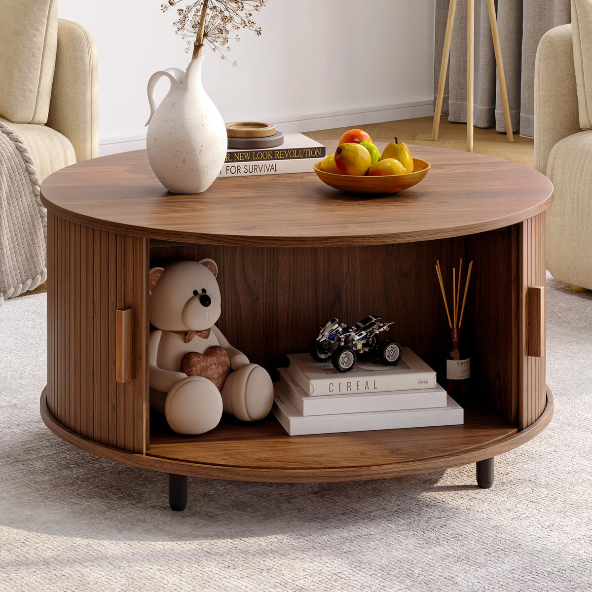 31.5" Round Coffee Table with Storage A110