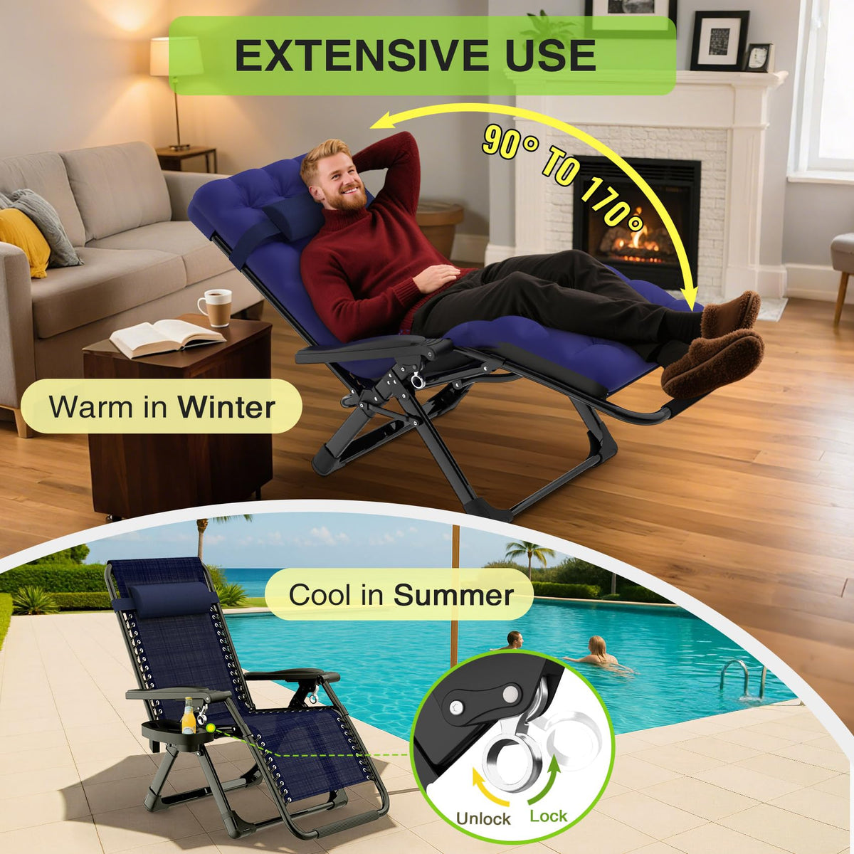 Zero Gravity Reclining Camping Chair Set of 2 with Cushion J564514