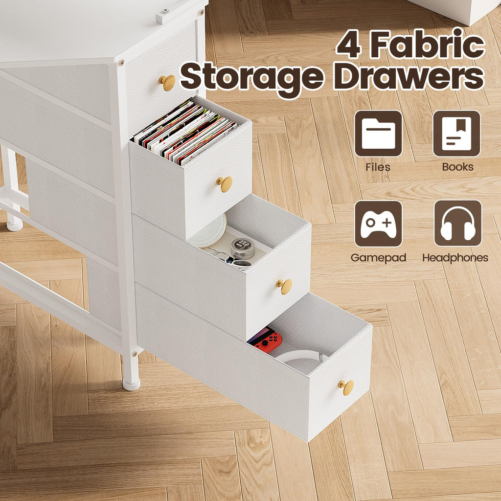 White Corner Desk with Drawers Shelves and Power Outlets V98860