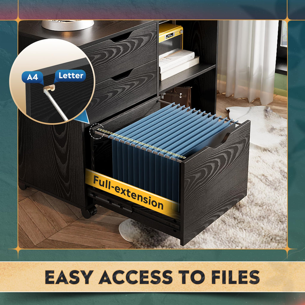 Black 3-Drawer Wood File Cabinet Y254