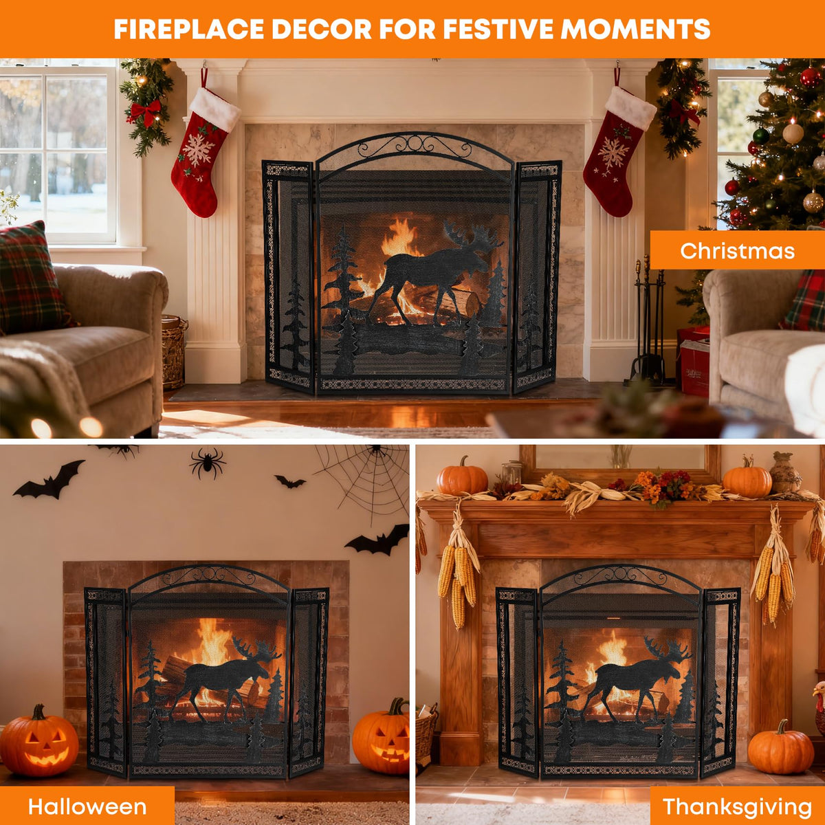 3 Panel Fireplace Screen with Guard Grate H271