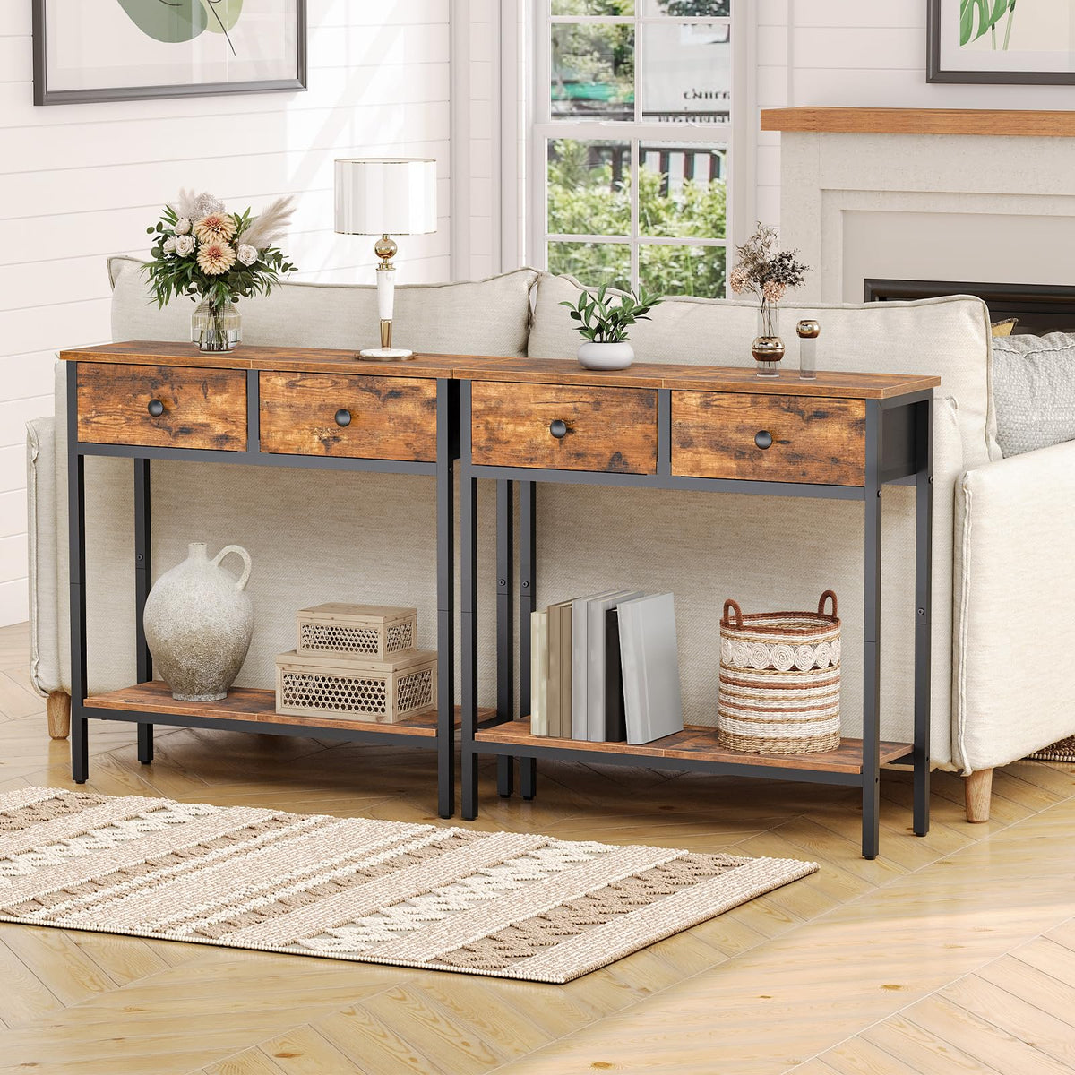 29.5" Narrow Console Table with 2 Fabric Drawers O4350