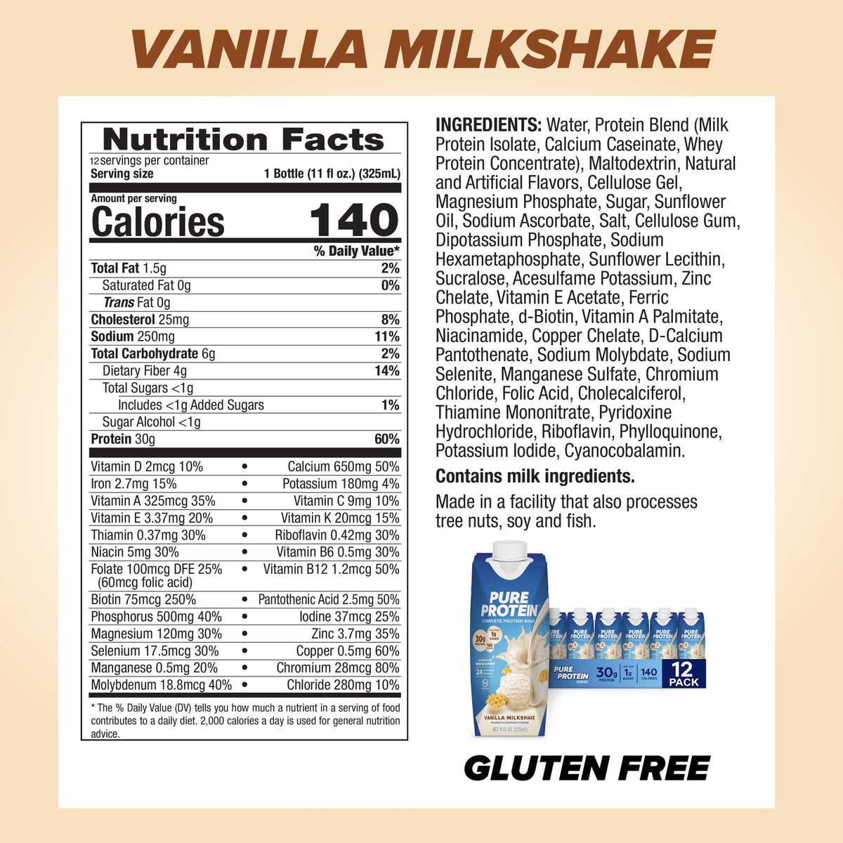 Vanilla Protein Shake, 30g Complete Protein W2070