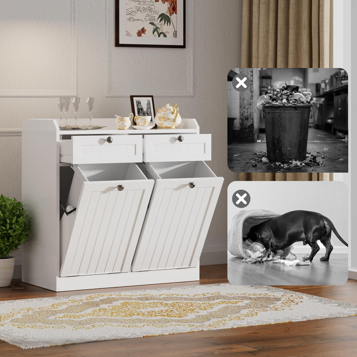 8 Gallon Double Tilt Out Trash Can Cabinet T296