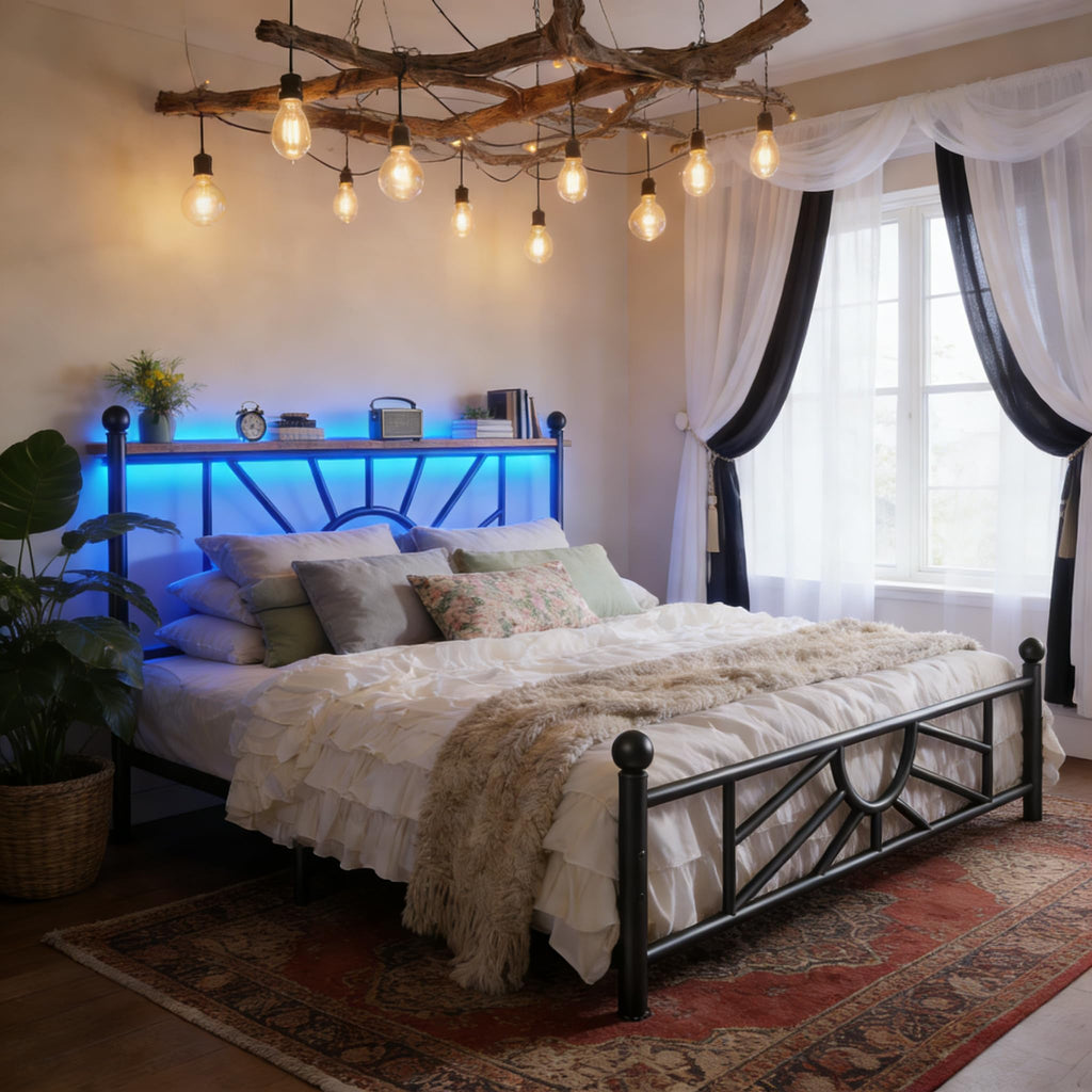 King Size Metal Platform Bed Frame with LED Lights V533