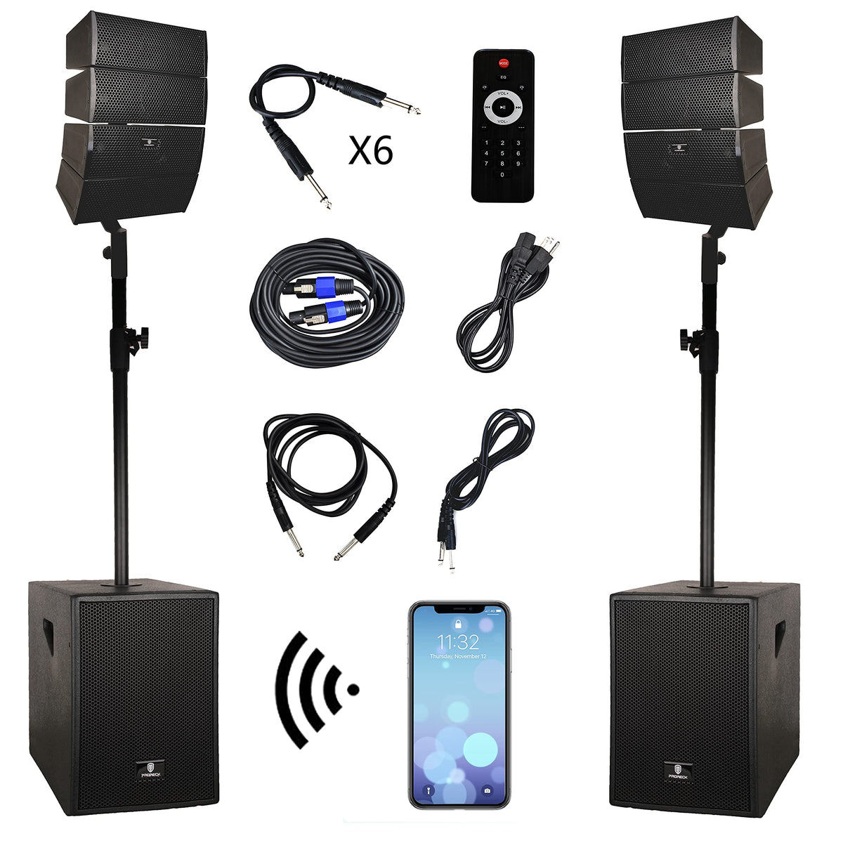 4000W PA Speaker System Combo Set with Two 12 Inch Subwoofers and 8 Line Array Speakers G473