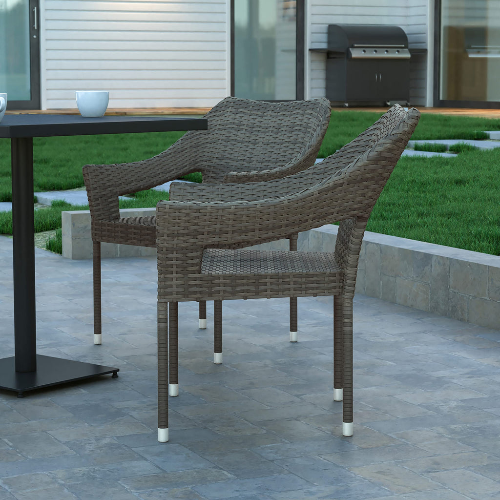 Gray PE Rattan Patio Dining Chair 2-Pack W926