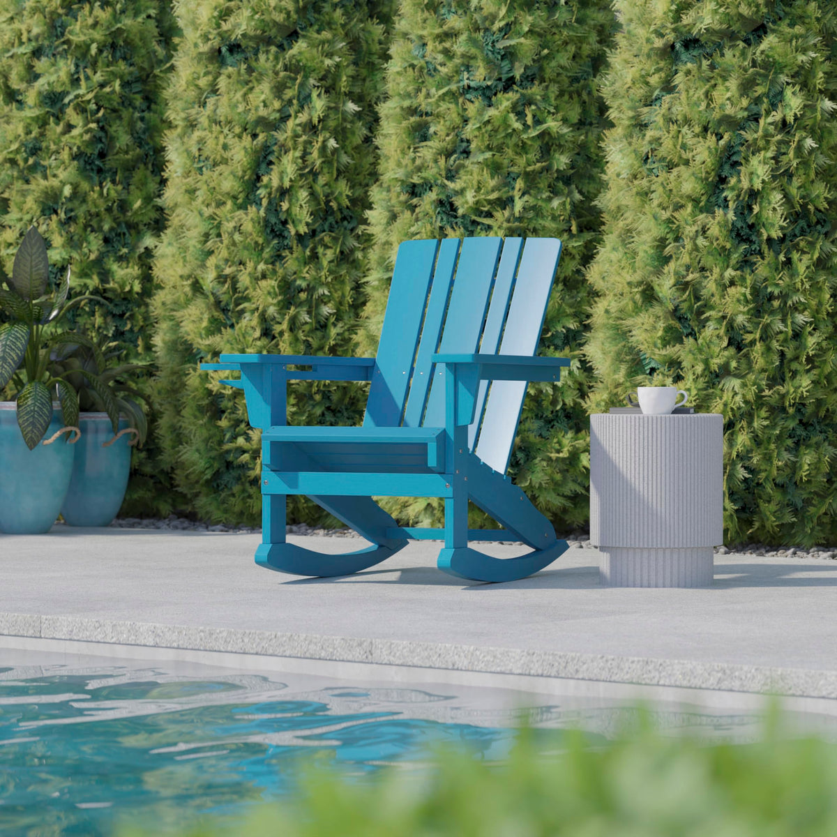 Blue Weather Resistant Poly Resin Adirondack Rocking Chair W440367