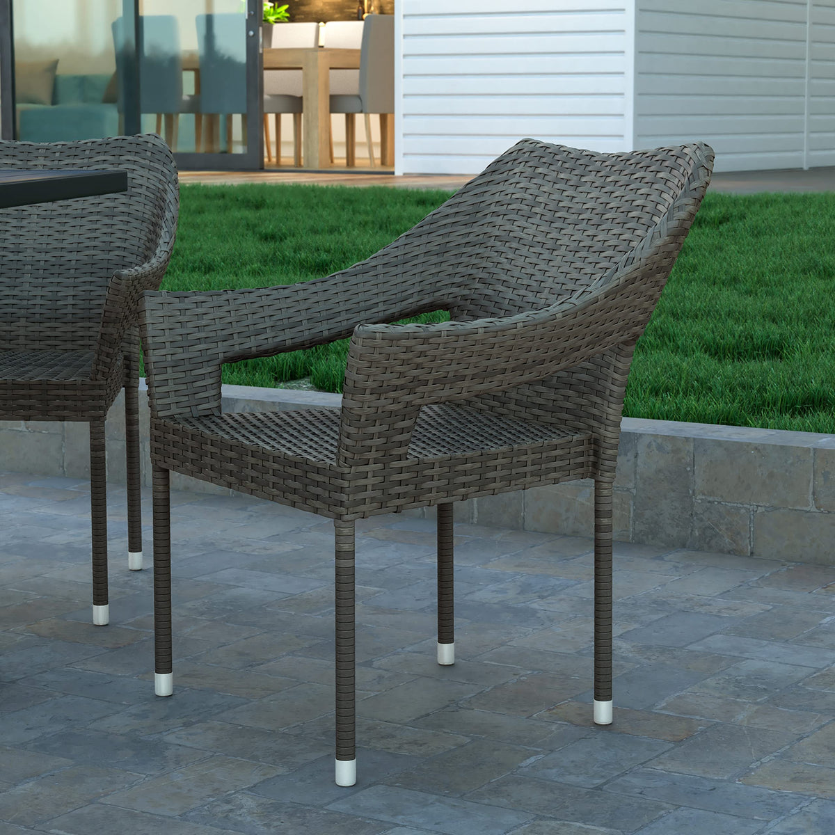 Gray PE Rattan Patio Dining Chair 2-Pack W926