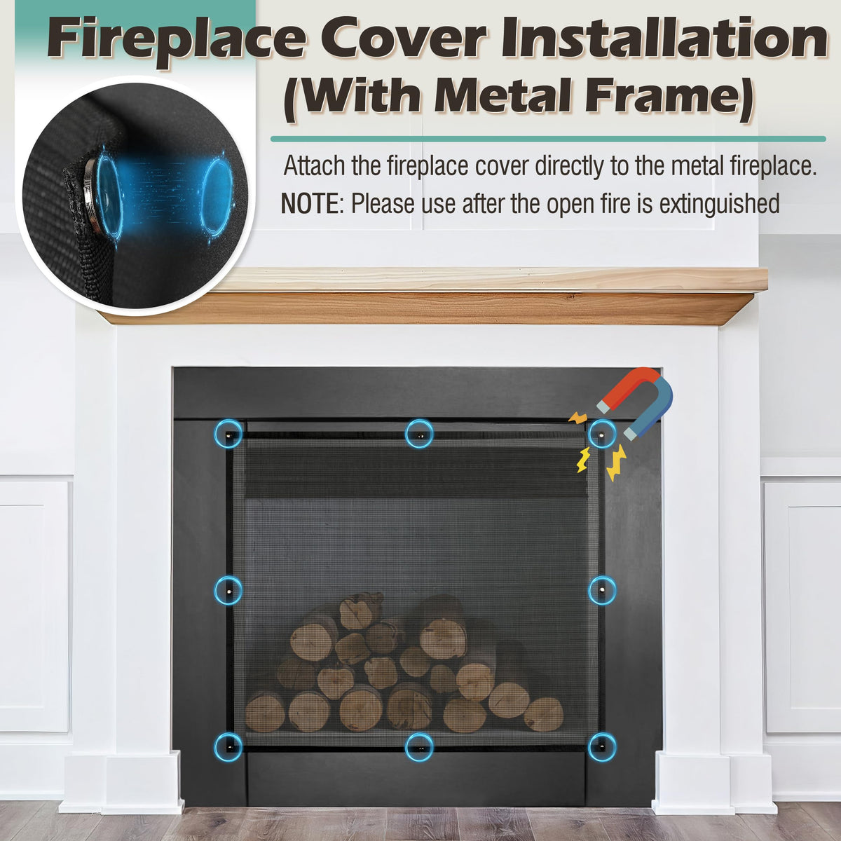 Black Magnetic Mesh Fireplace Cover N4253